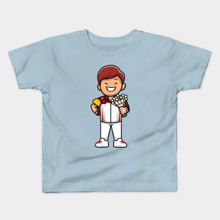 Cute Boy Winning Champion Cartoon Kids T-Shirt